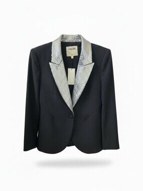 L'Agence Black Tuxedo Blazer with Silver Sequin Lapel (NWT)